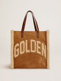 Borsa California Bag North-South in pelle scamosciata con shearling