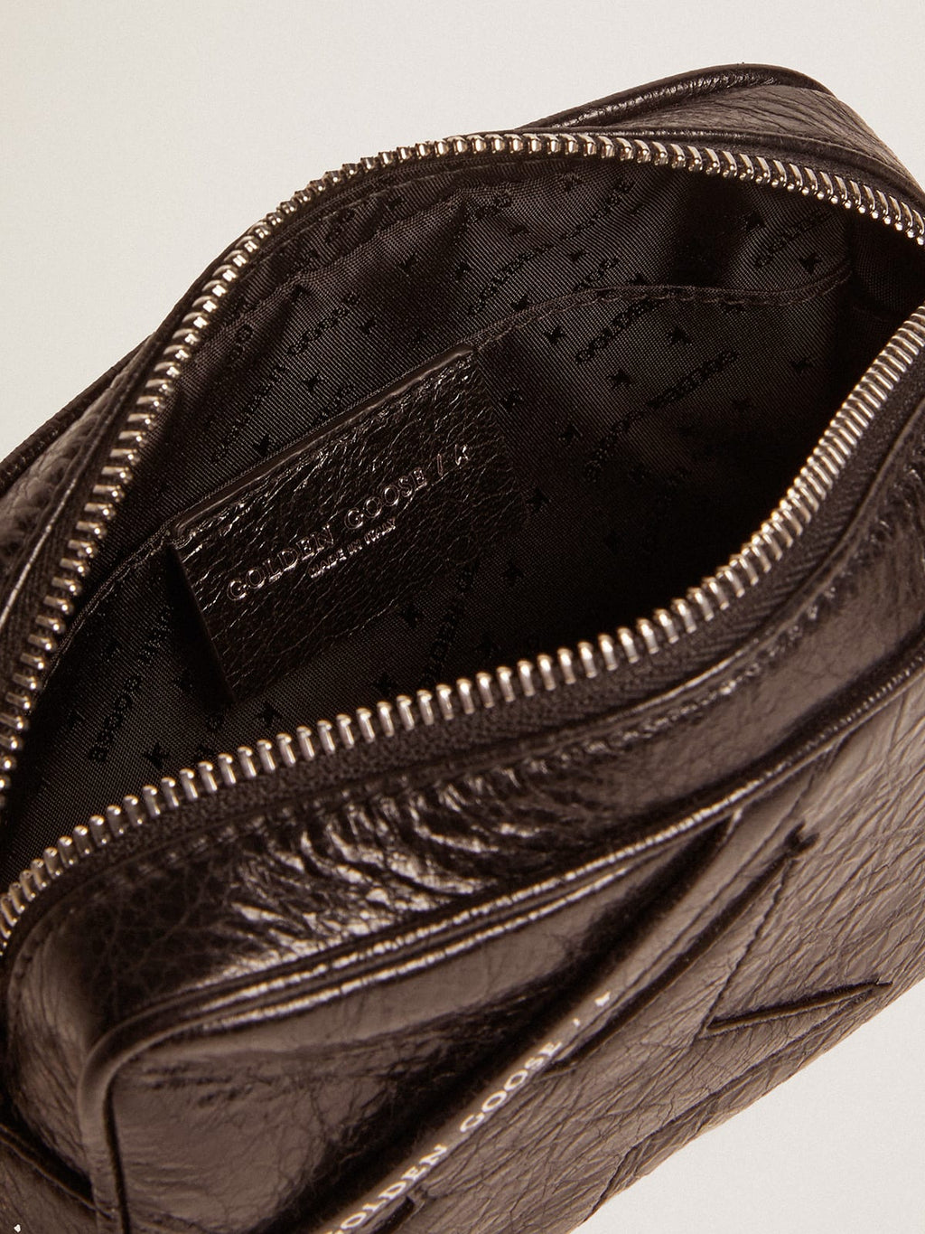 Borsa Mini Star Bag in pelle lucida nera e stella ton sur ton