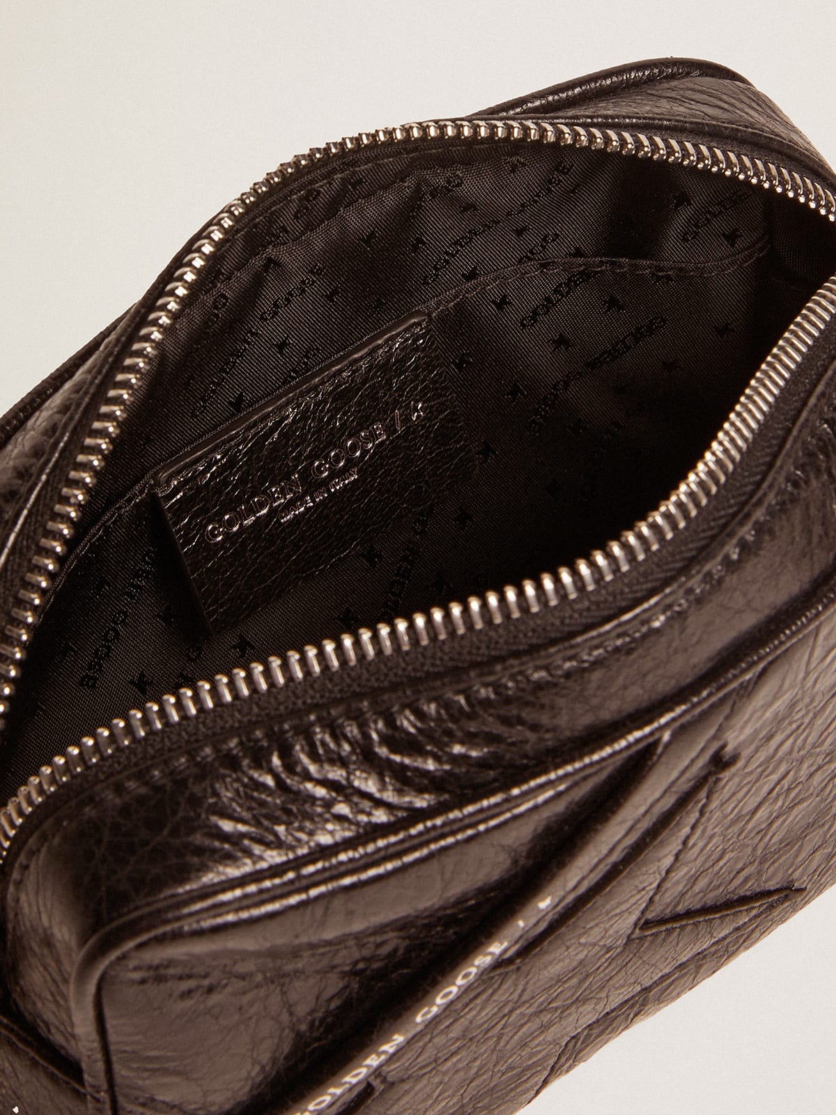 Borsa Mini Star Bag in pelle lucida nera e stella ton sur ton