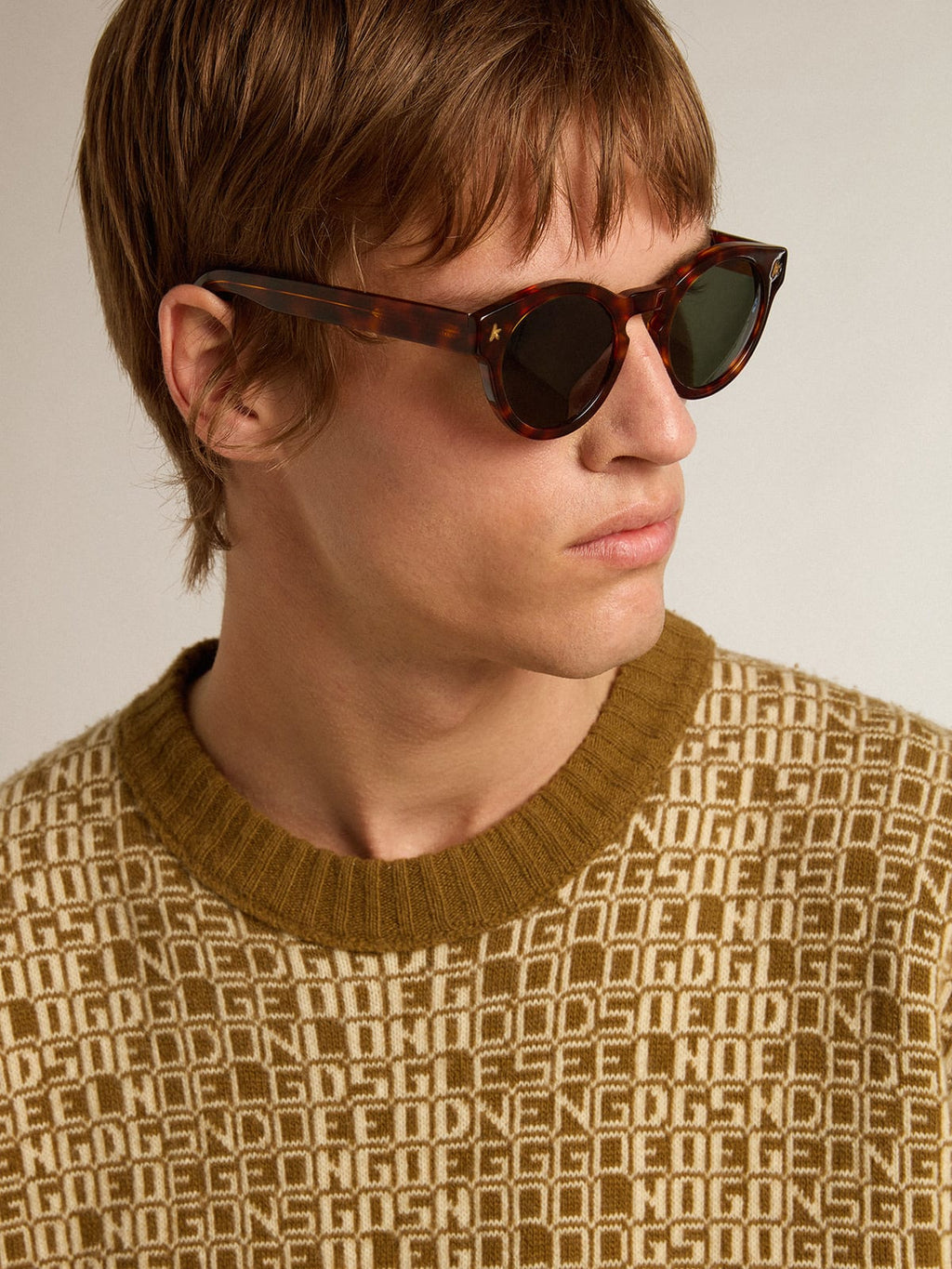 Maglione girocollo con motivo lettering-jacquard color oliva