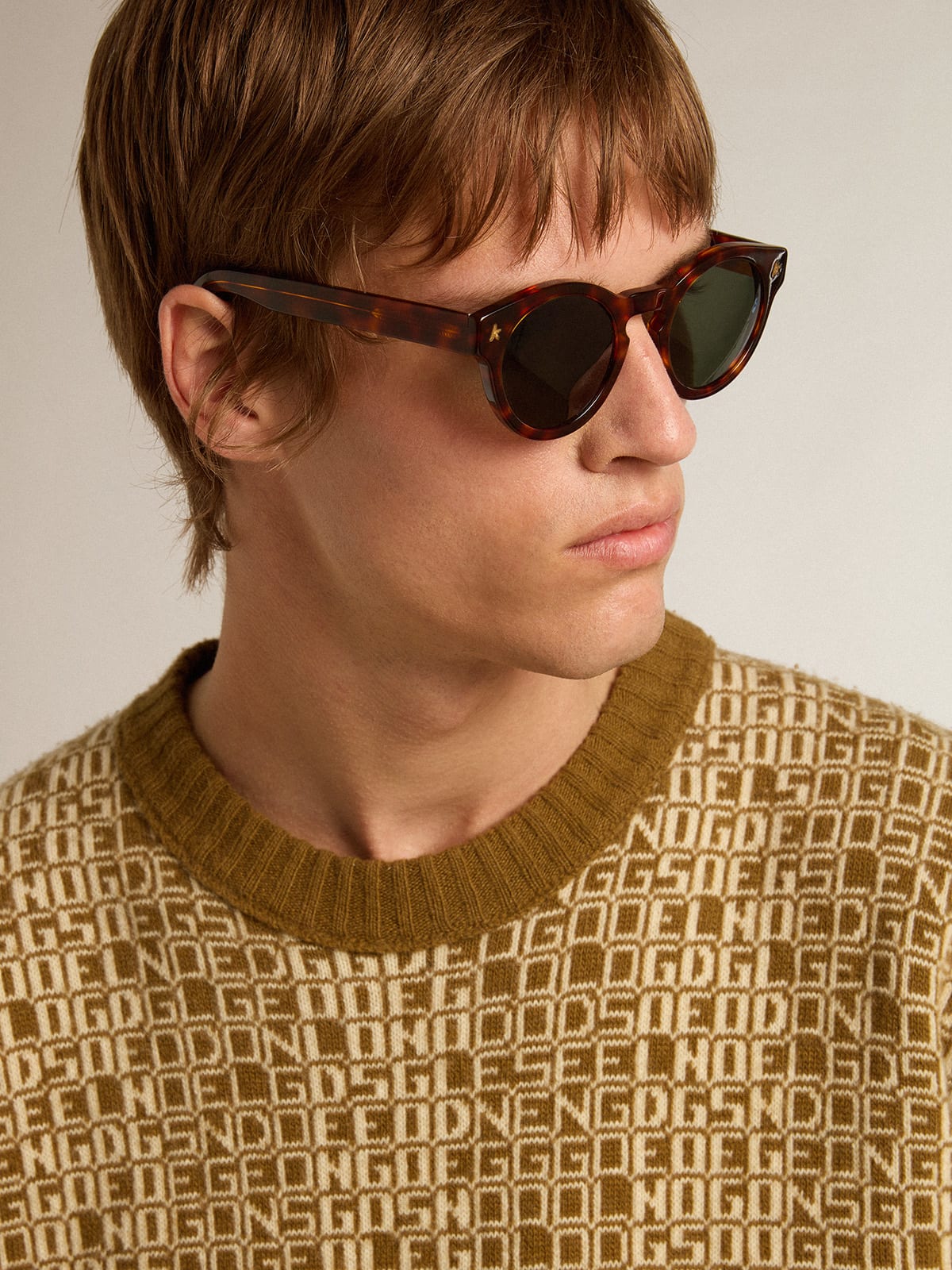Maglione girocollo con motivo lettering-jacquard color oliva