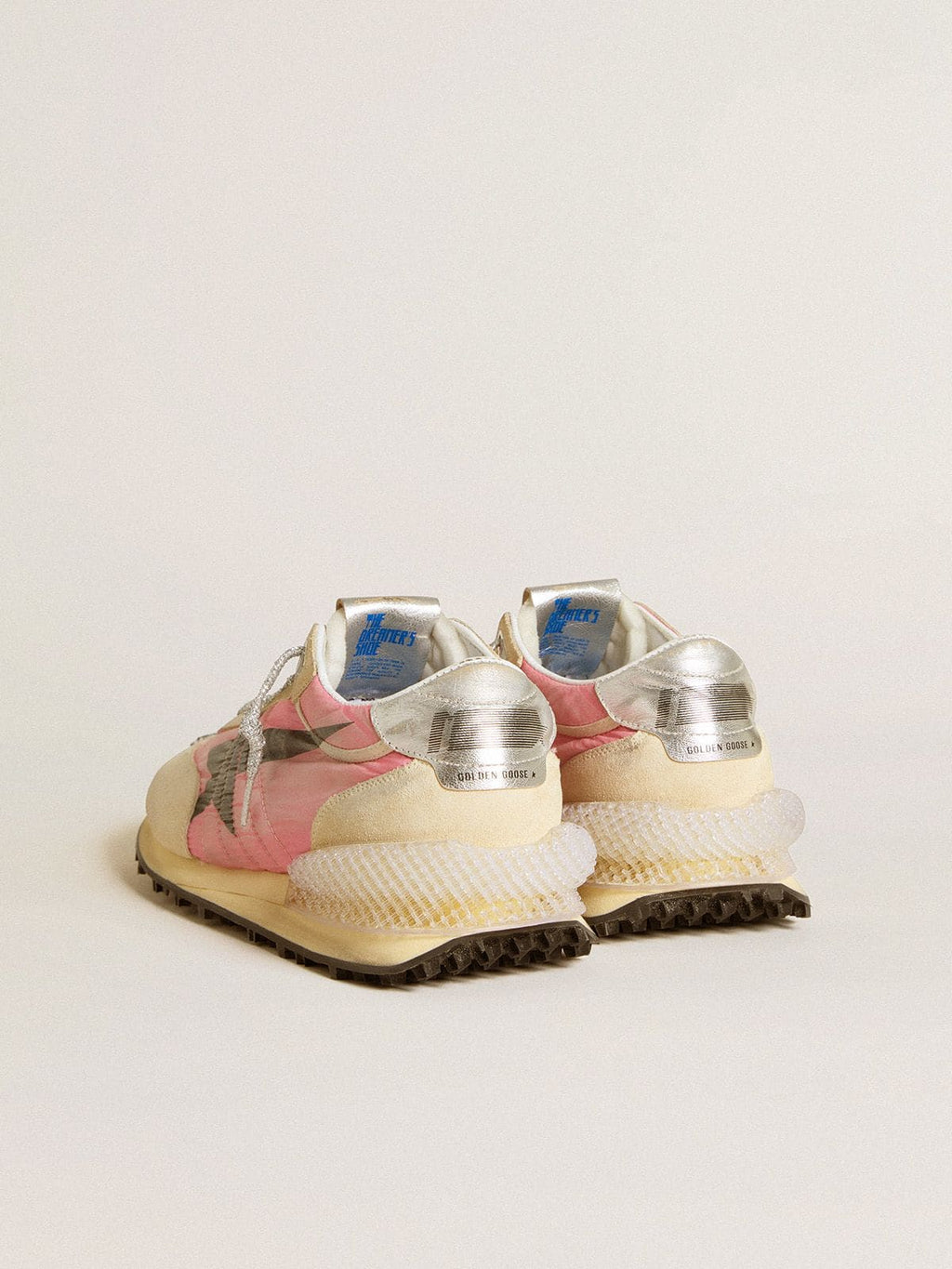 Men's Marathon in pink nylon and gold suede with black printed star