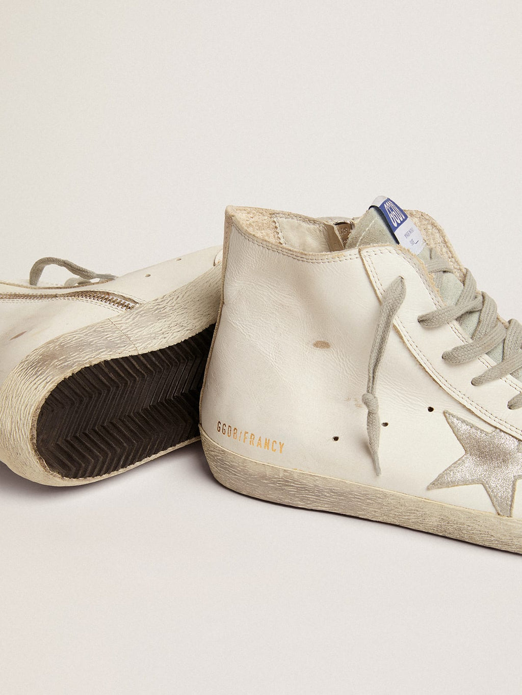 Sneakers Francy in pelle con stella in camoscio argentato