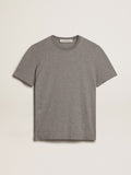 T-shirt in cotone color grigio melange con manifesto sul retro