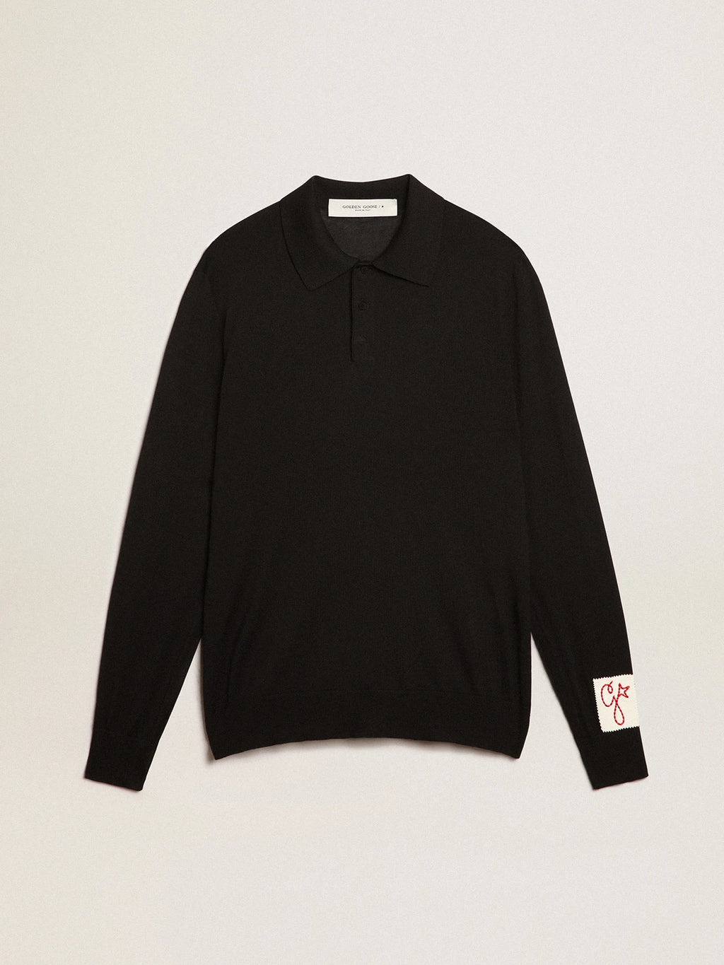 Polo maniche lunghe da uomo in lana merino di colore nero