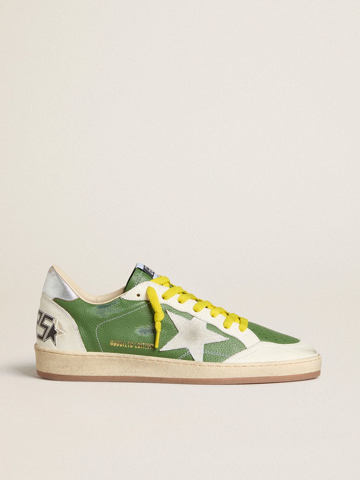 Ball Star LTD in green nappa leather with white suede star and metallic silver leather heel tab