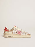Sneaker Stardan LAB in pelle e rete bianche con stella in pelle laminata rossa