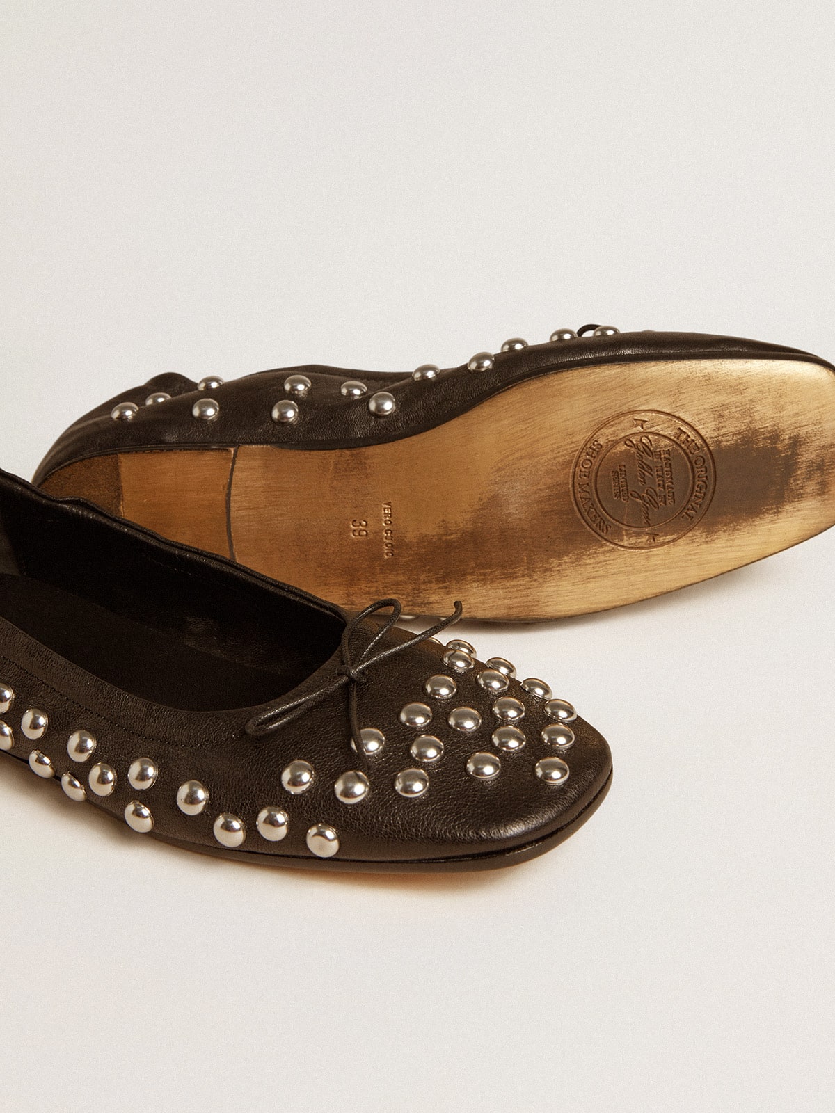 Amy ballet flats in black nappa leather with silver colored studs
