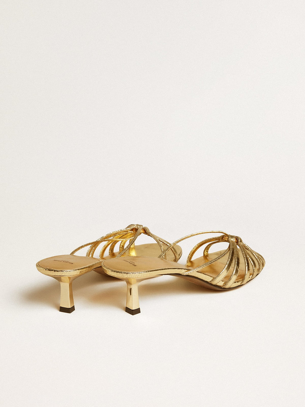 Nico kitten heel sandals in metallic gold leather