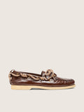 Men's Cruise loafers in glossy dark brown leather with dove gray hiking laces