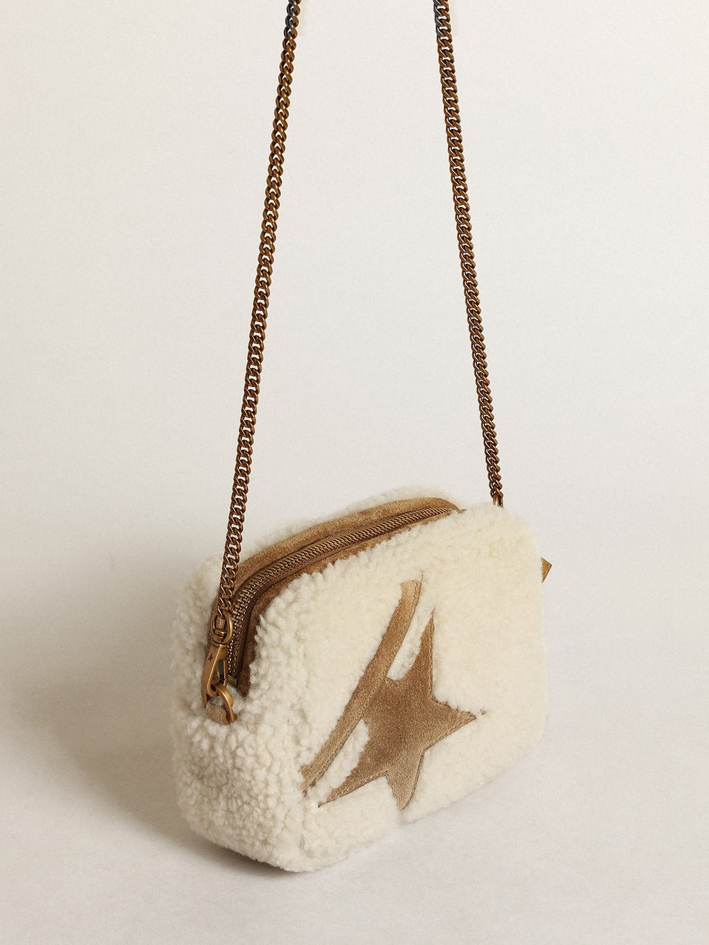 Borsa Mini Star Bag in shearling color beige e con stella in suede