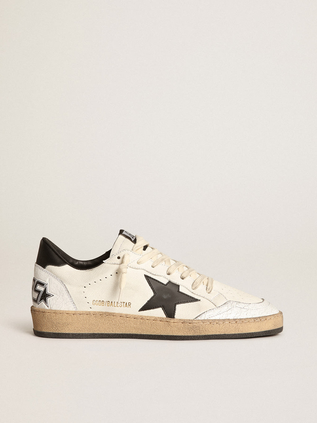 Sneaker Ball Star Uomo in nappa bianca con stella e talloncino in pelle nera