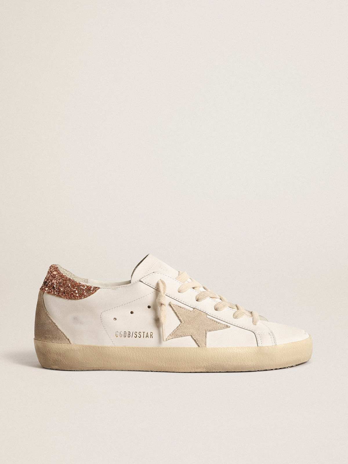 Super-Star con stella in suede e talloncino in glitter rosa pesca