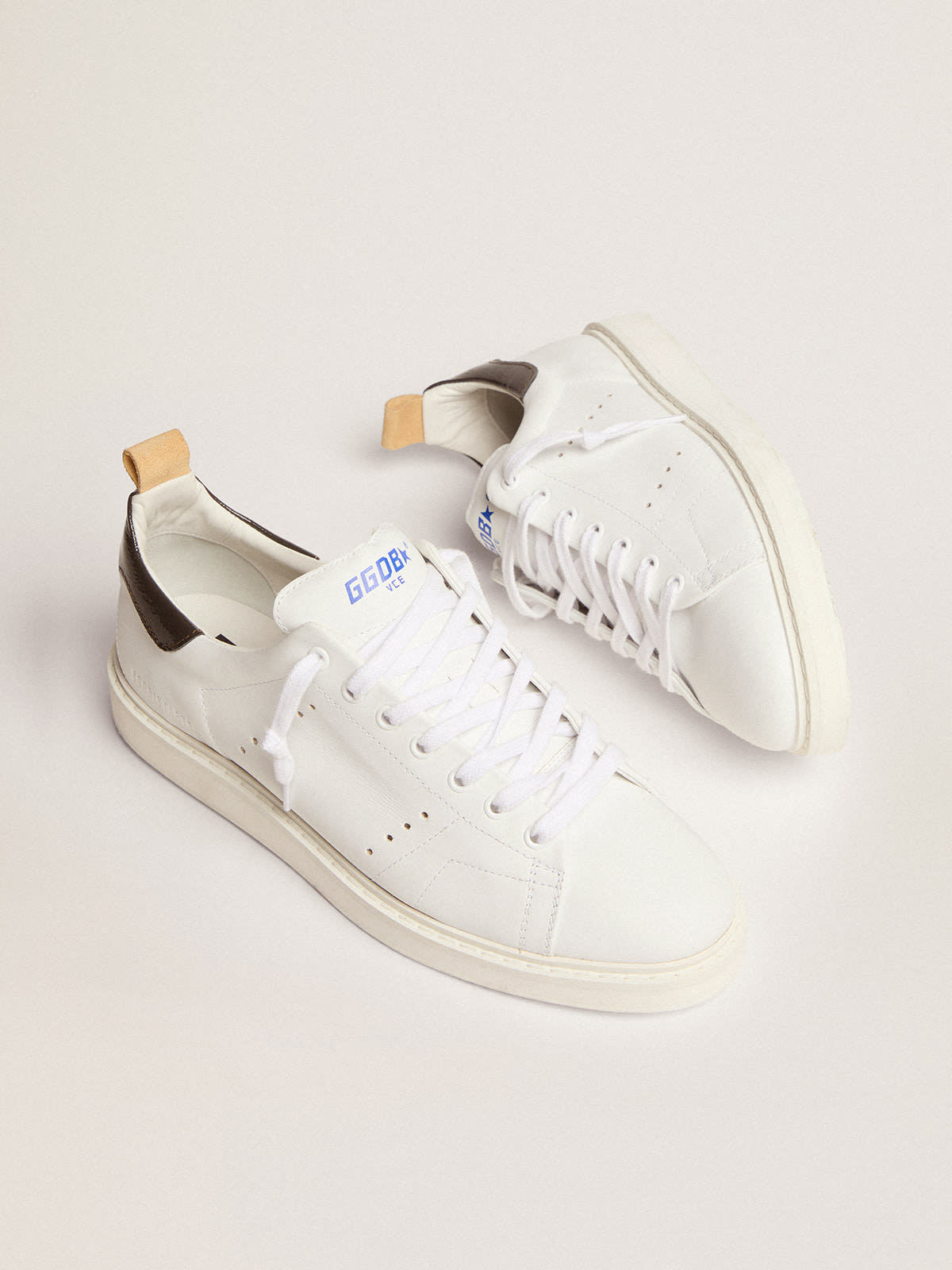 Sneaker Starter in naplack bianco con talloncino in pelle verniciata grigia