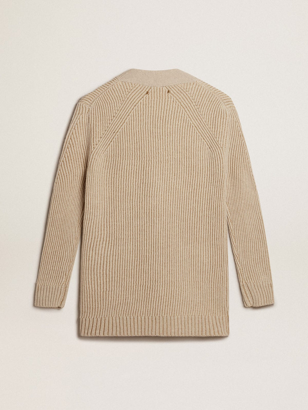 Cardigan in misto lana con trama punto costa inglese