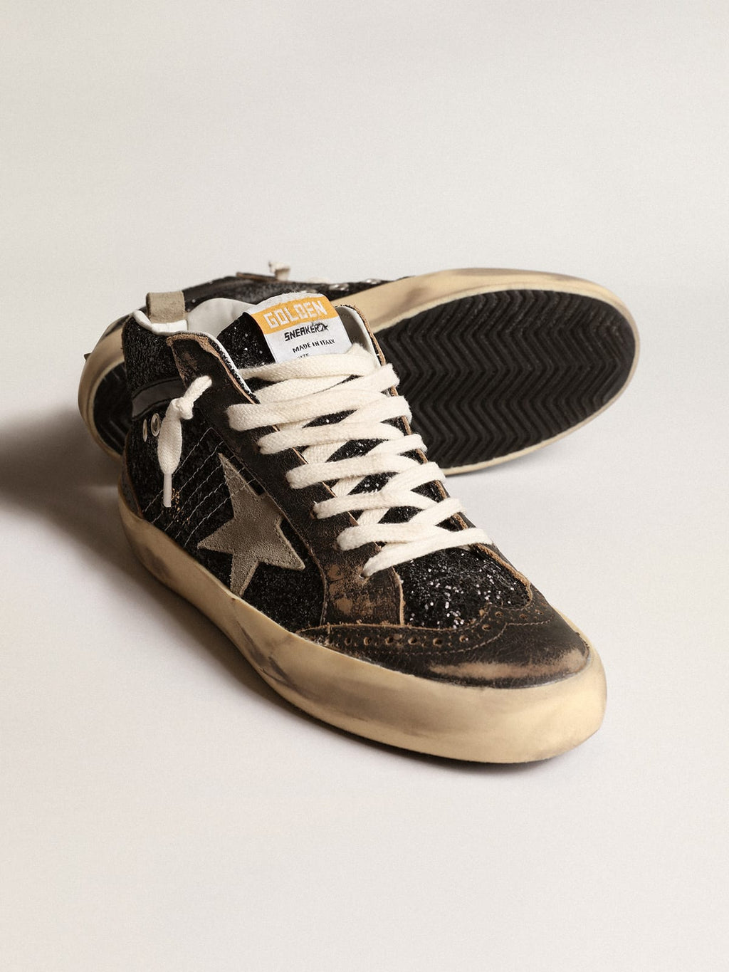 Mid Star in glitter neri con stella e talloncino in suede tortora