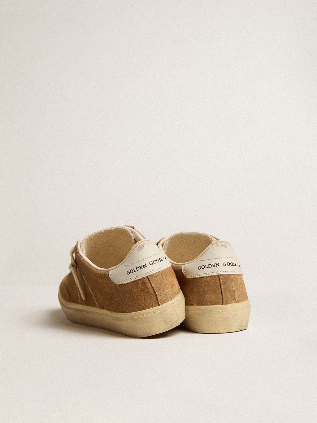 Women's Soul Star in camel-colored suede with white leather heel tab and tongue