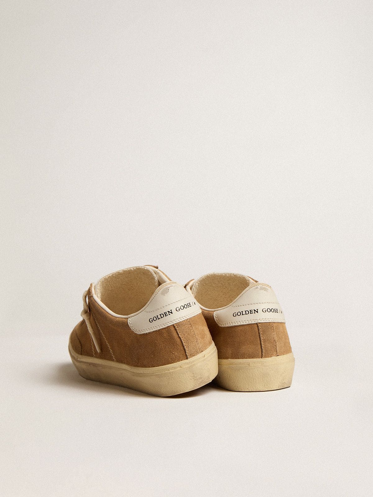 Women's Soul Star in camel-colored suede with white leather heel tab and tongue