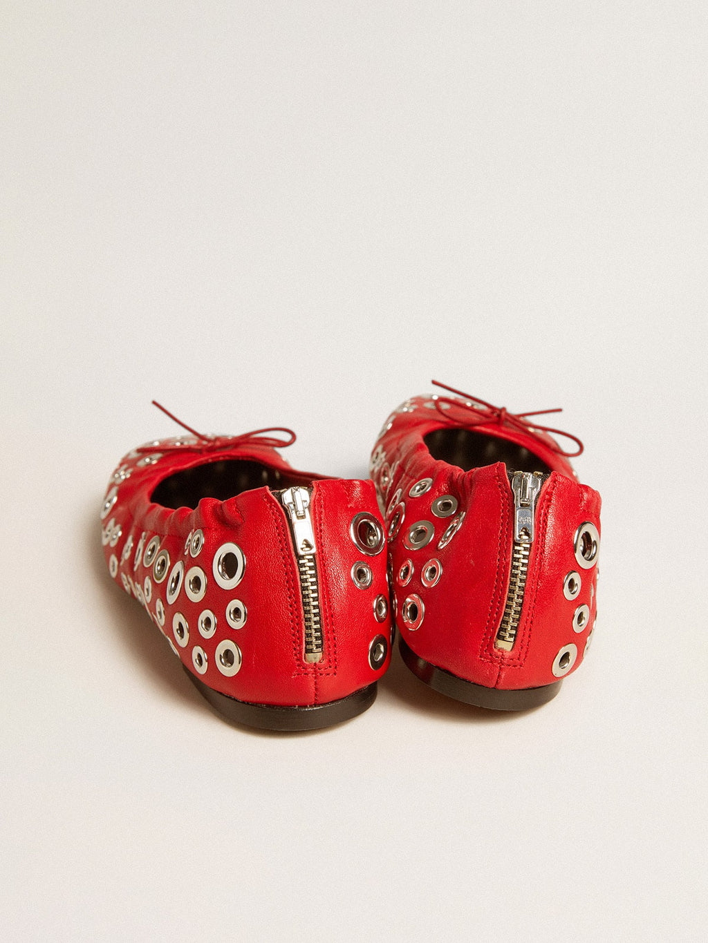 Amy ballet flats in red nappa leather with silver colored studs