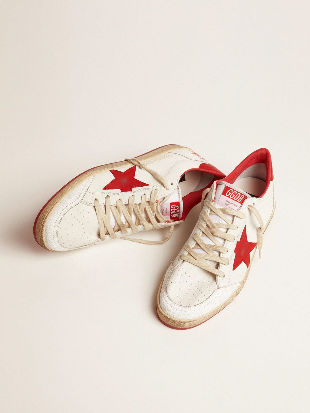 Sneakers Ball Star bianche in pelle con stella e talloncino rossi