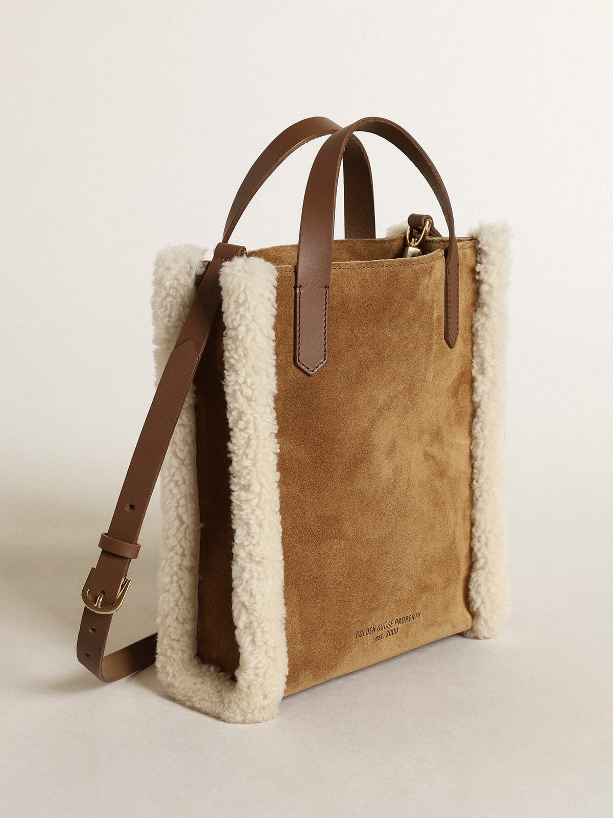 Borsa California Bag mini in pelle scamosciata con finiture in shearling