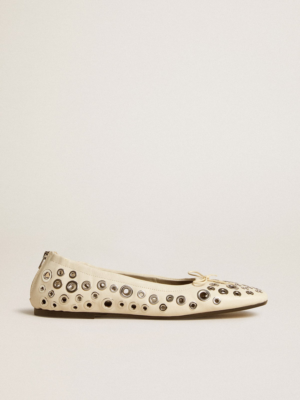 Amy ballet flats in white nappa leather with silver colored studs
