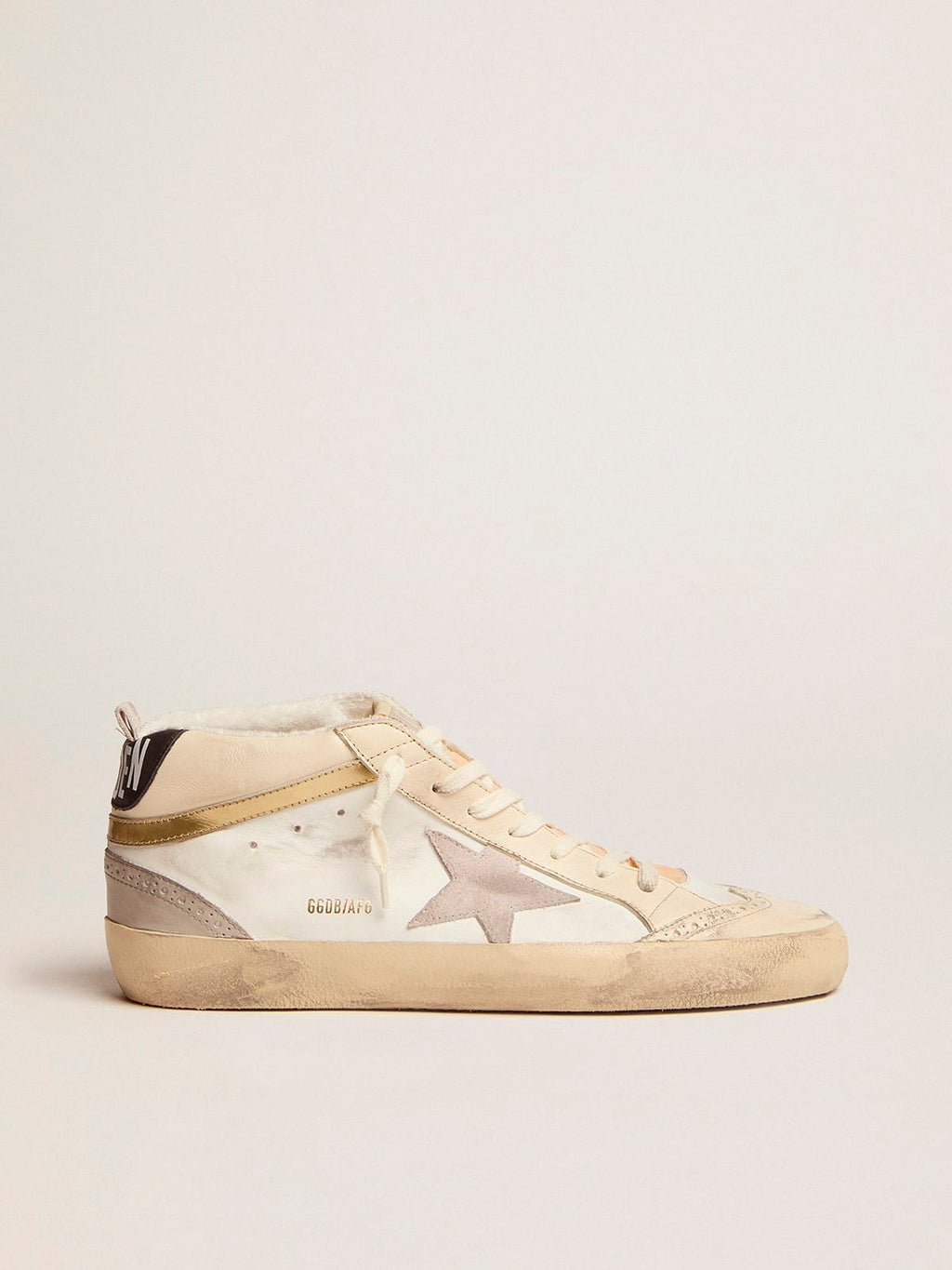 Sneaker Mid Star con stella in suede color grigio chiaro e virgola in pelle dorata effetto cromato