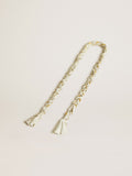 Butter-colored braided fabric charm with brass chain