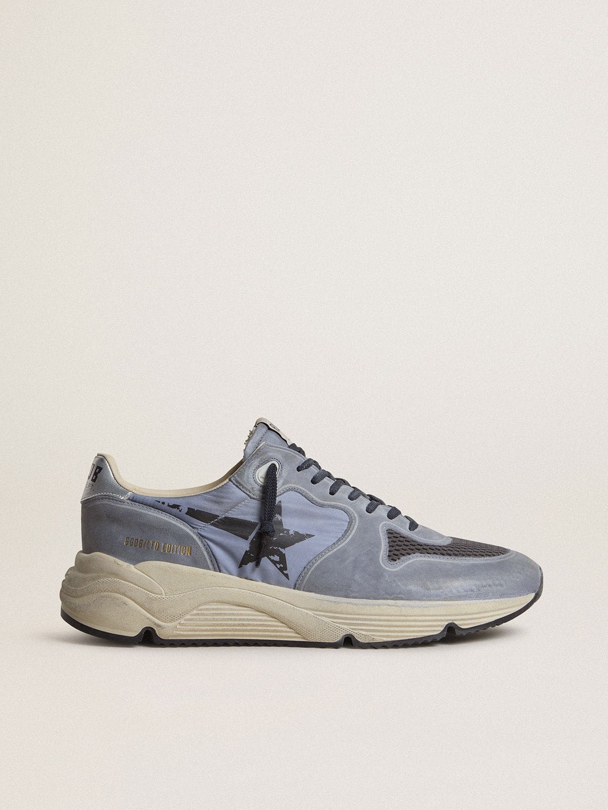 Men's Running Sole in light blue nylon and nubuck with black star