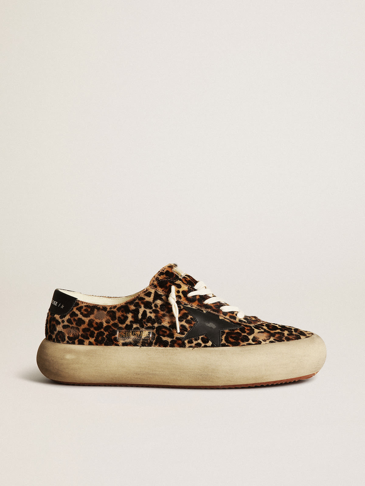 Scarpe Space-Star Uomo in cavallino leopardato con stella e talloncino in pelle nera