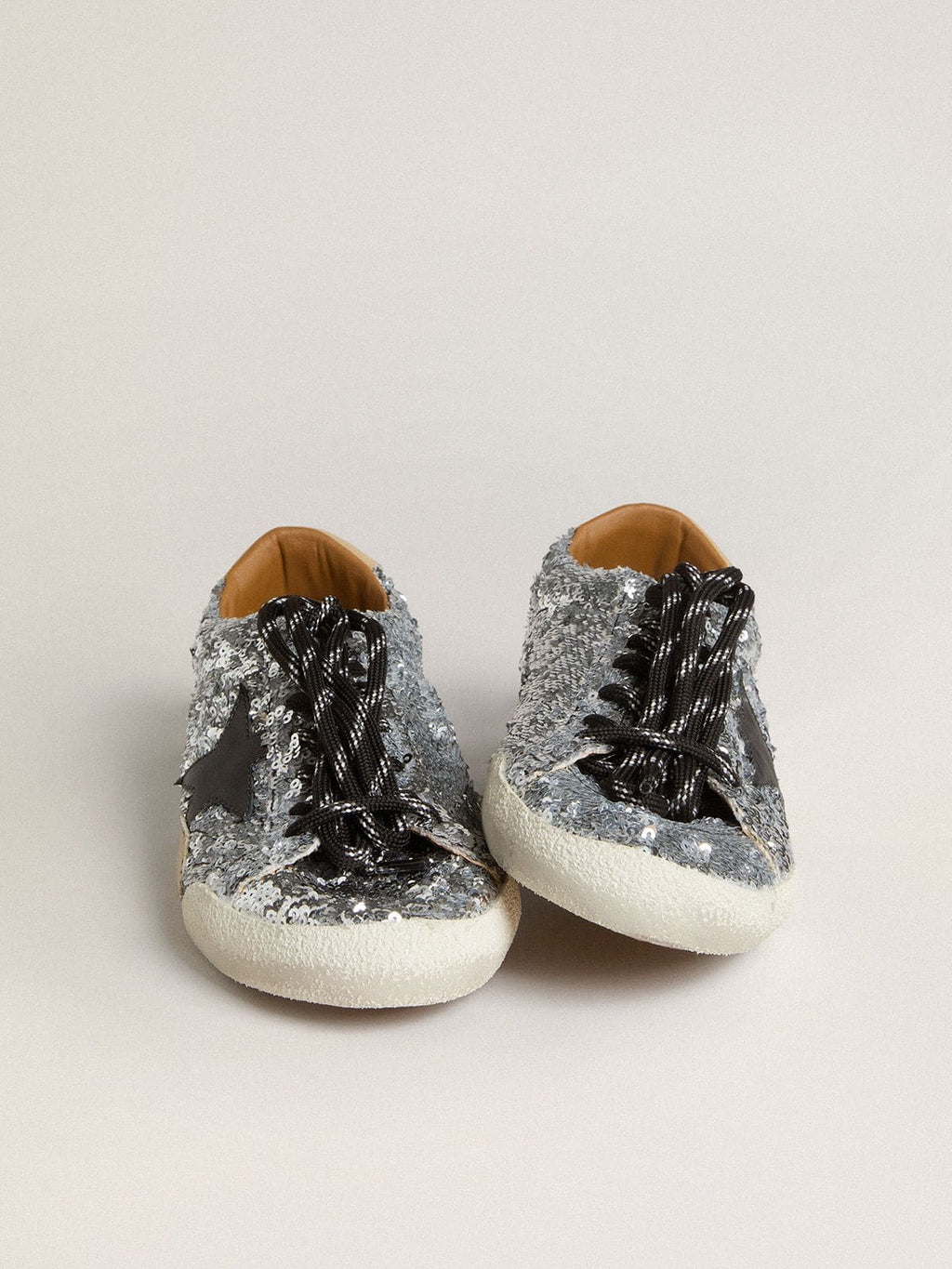 Men's True-Star in silver sequins with black star and beige leather heel tab