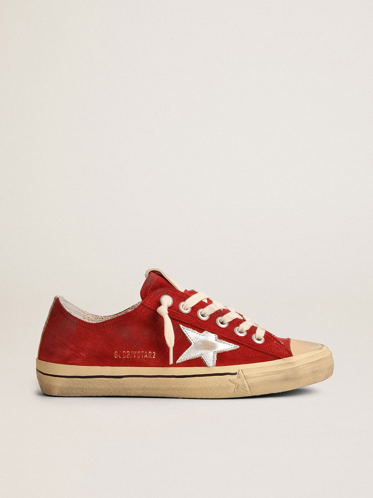 Sneaker V-Star LTD in suede color rosso scuro con stella e talloncino in pelle laminata color argento