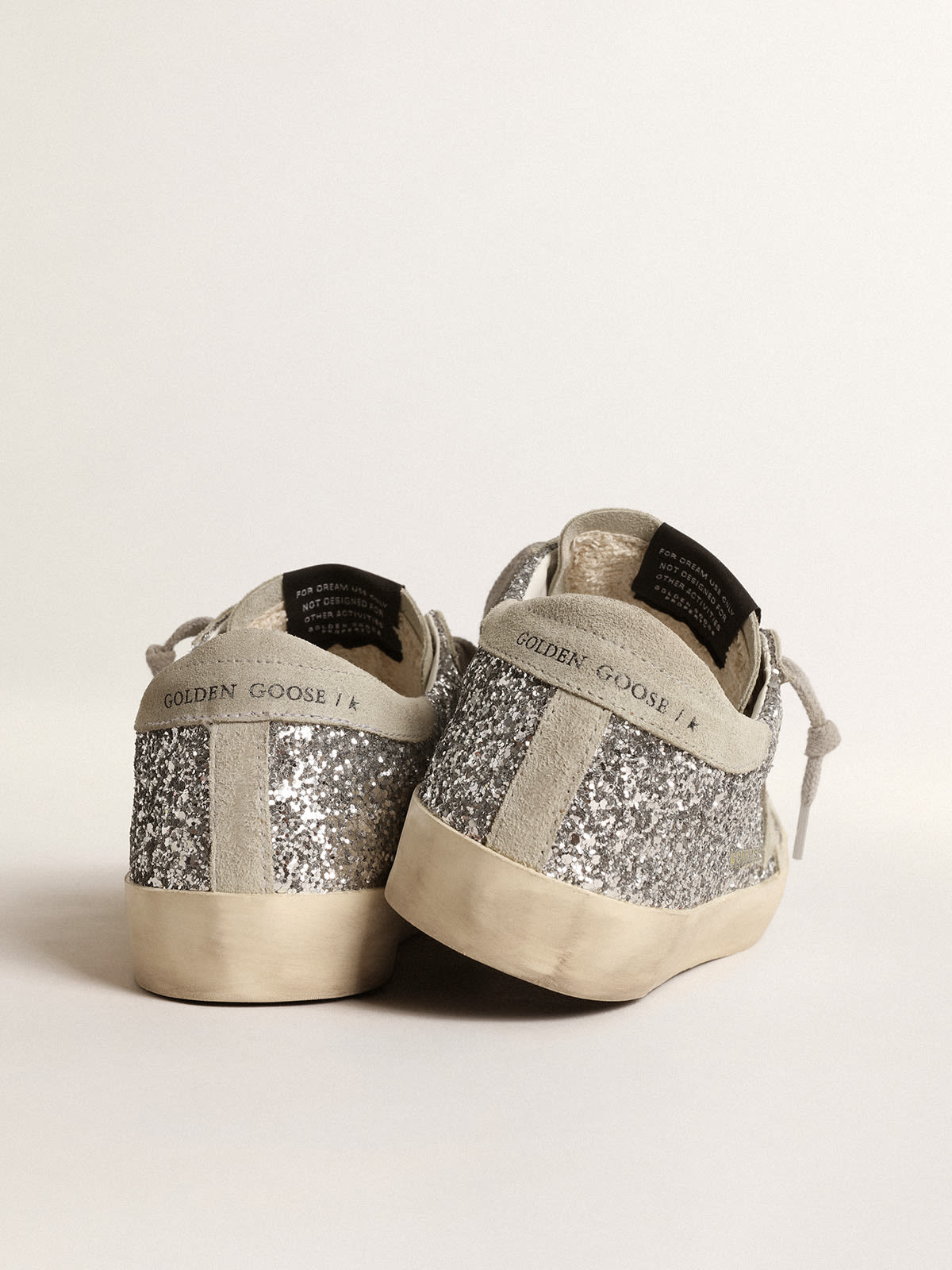 Super-Star in glitter argento con stella in suede grigio ghiaccio