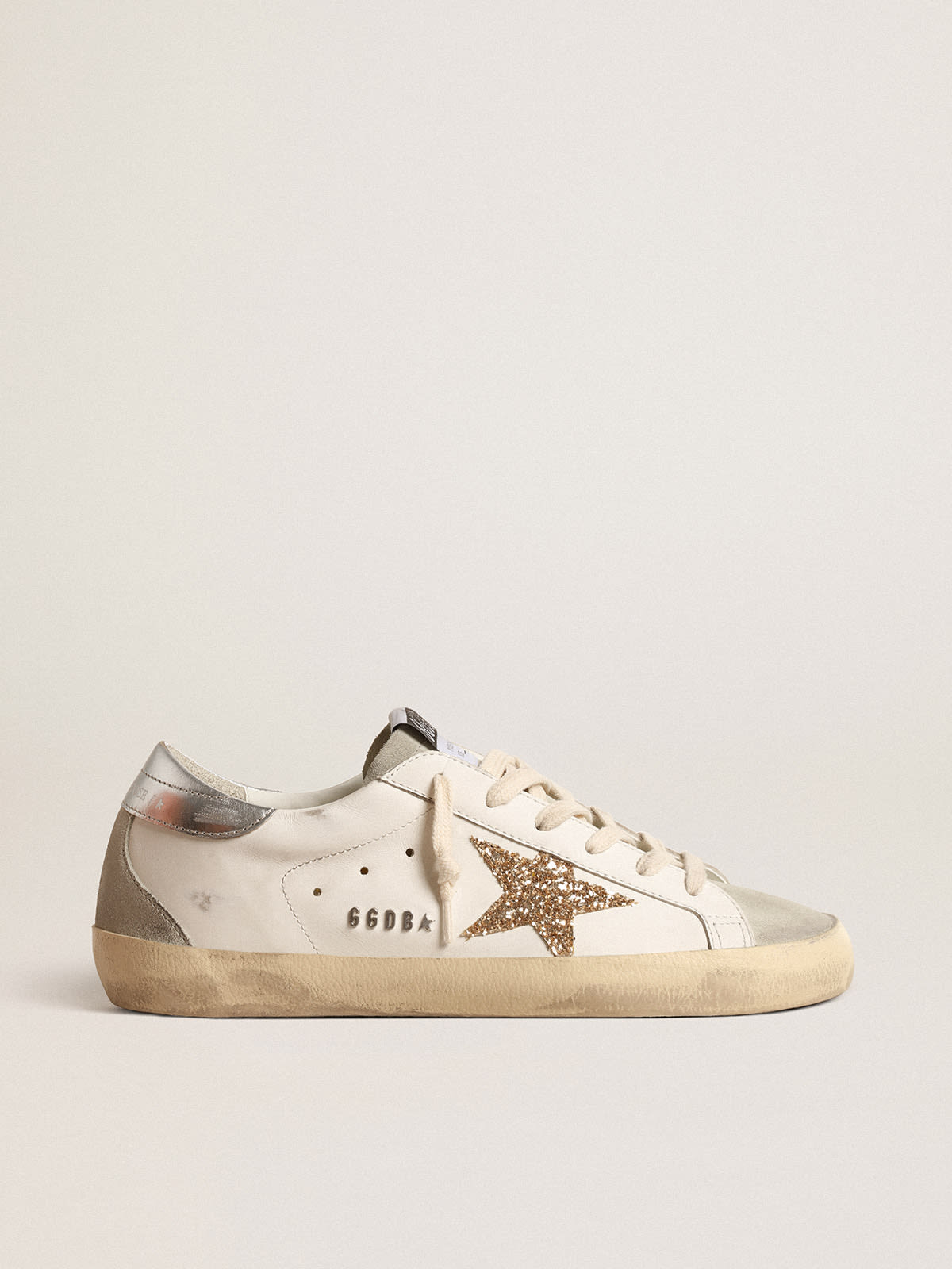 Super-Star con stella in glitter oro e inserti in suede ghiaccio
