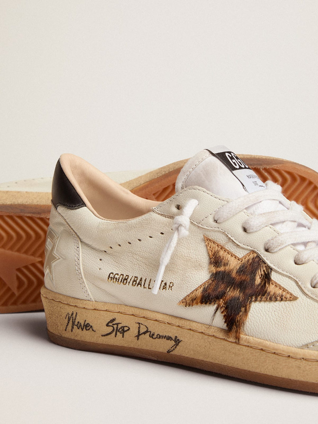 Sneaker Ball Star con stella in cavallino leopardato e talloncino in pelle nera