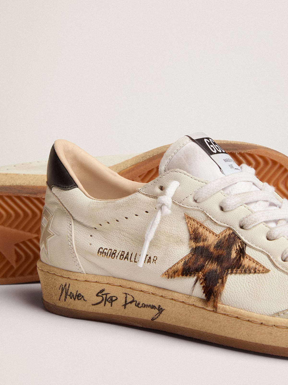Sneaker Ball Star con stella in cavallino leopardato e talloncino in pelle nera