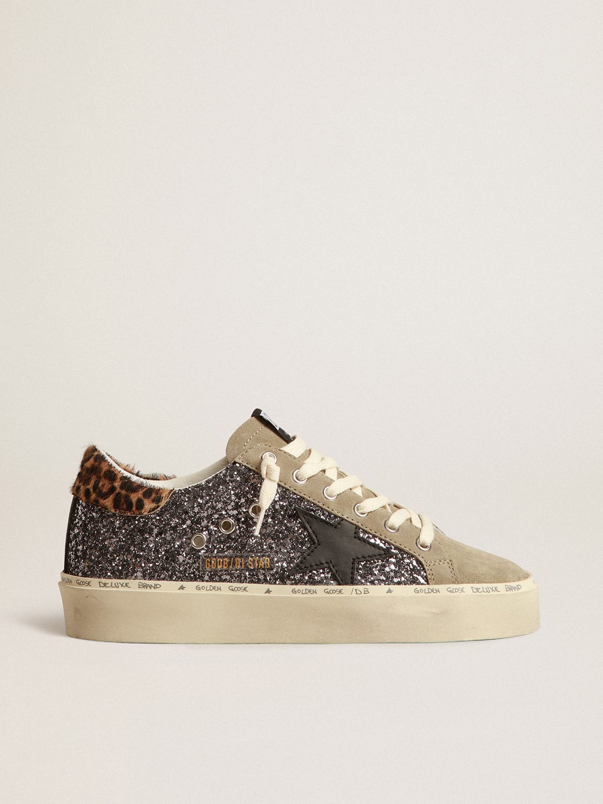 Hi Star in glitter grigio scuro con stella in pelle nera