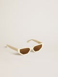 Rectangular-style sunglasses with beige frame