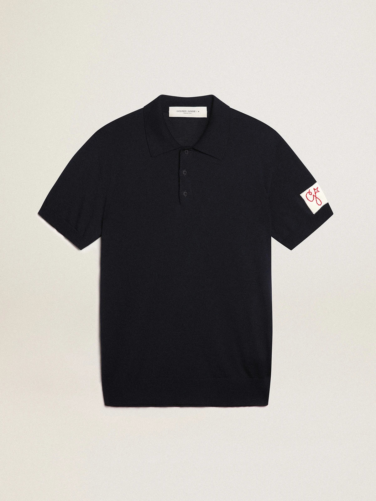 Polo maniche corte da uomo in lana merino di colore blu navy