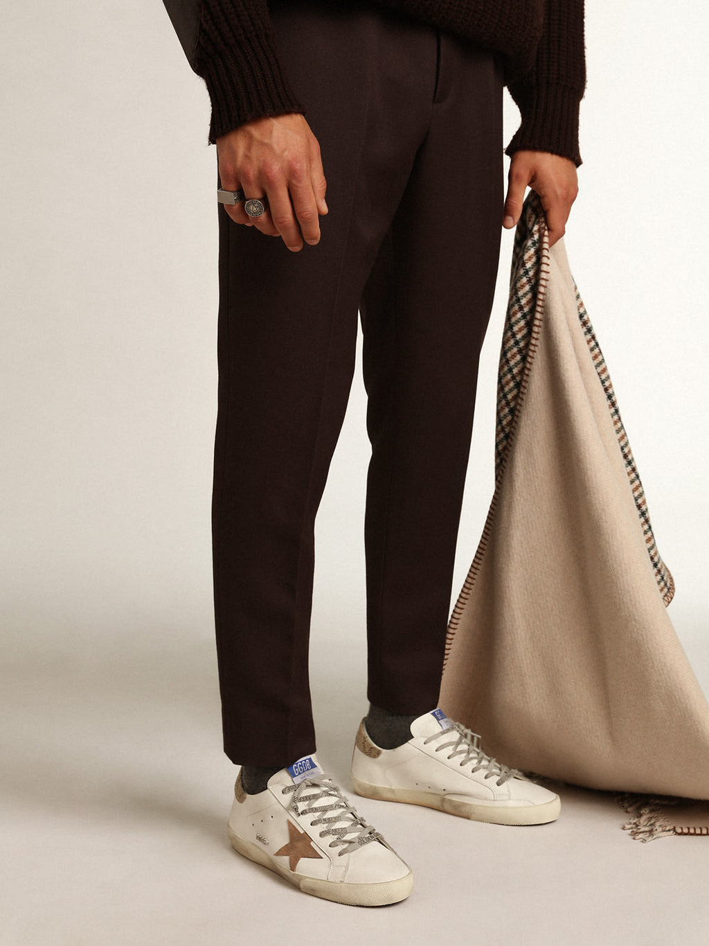 Super-Star con stella in suede tabacco e talloncino beige