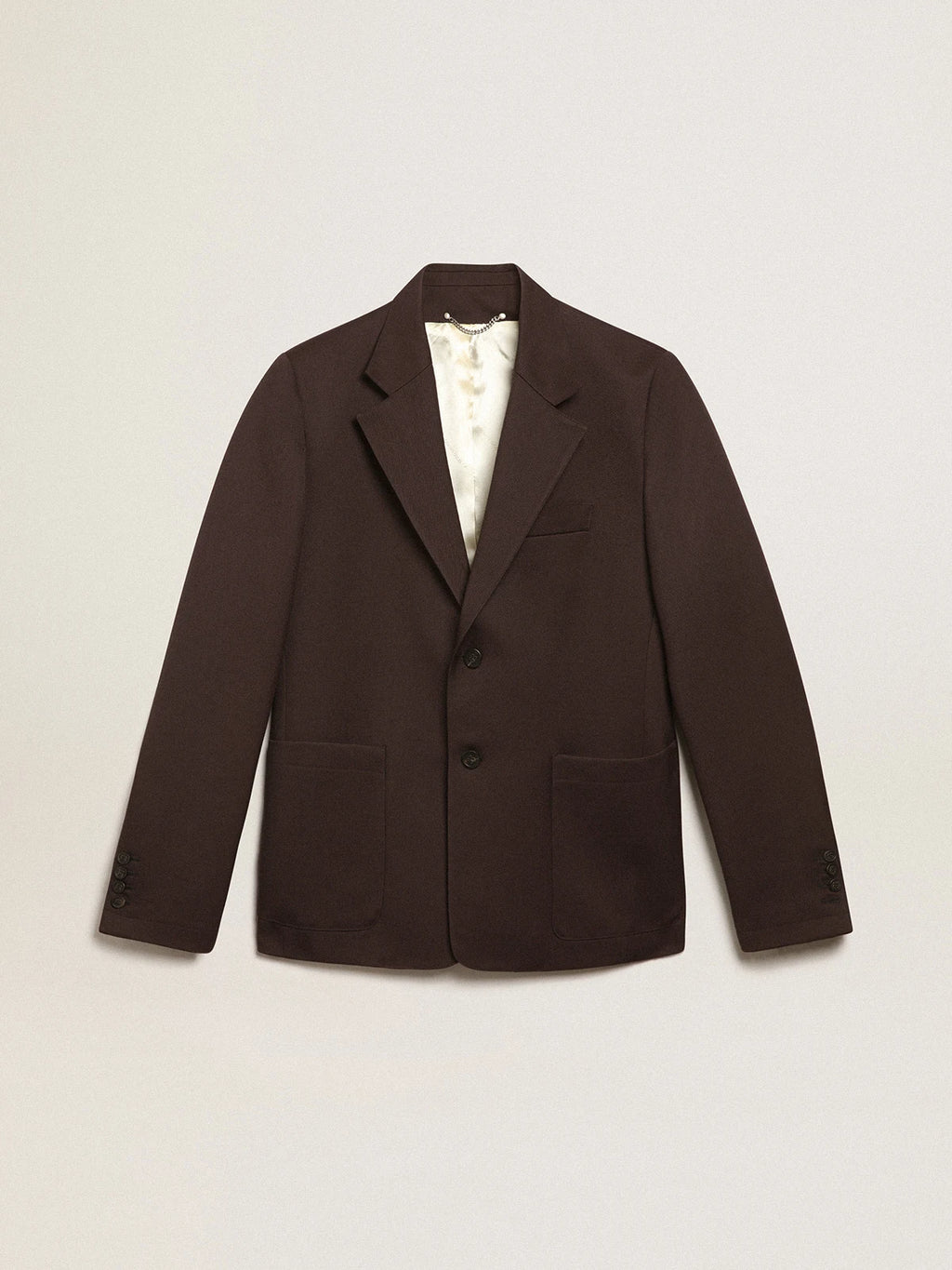 Blazer monopetto Collezione Journey in gabardine di lana color liquirizia con bottoni in corno