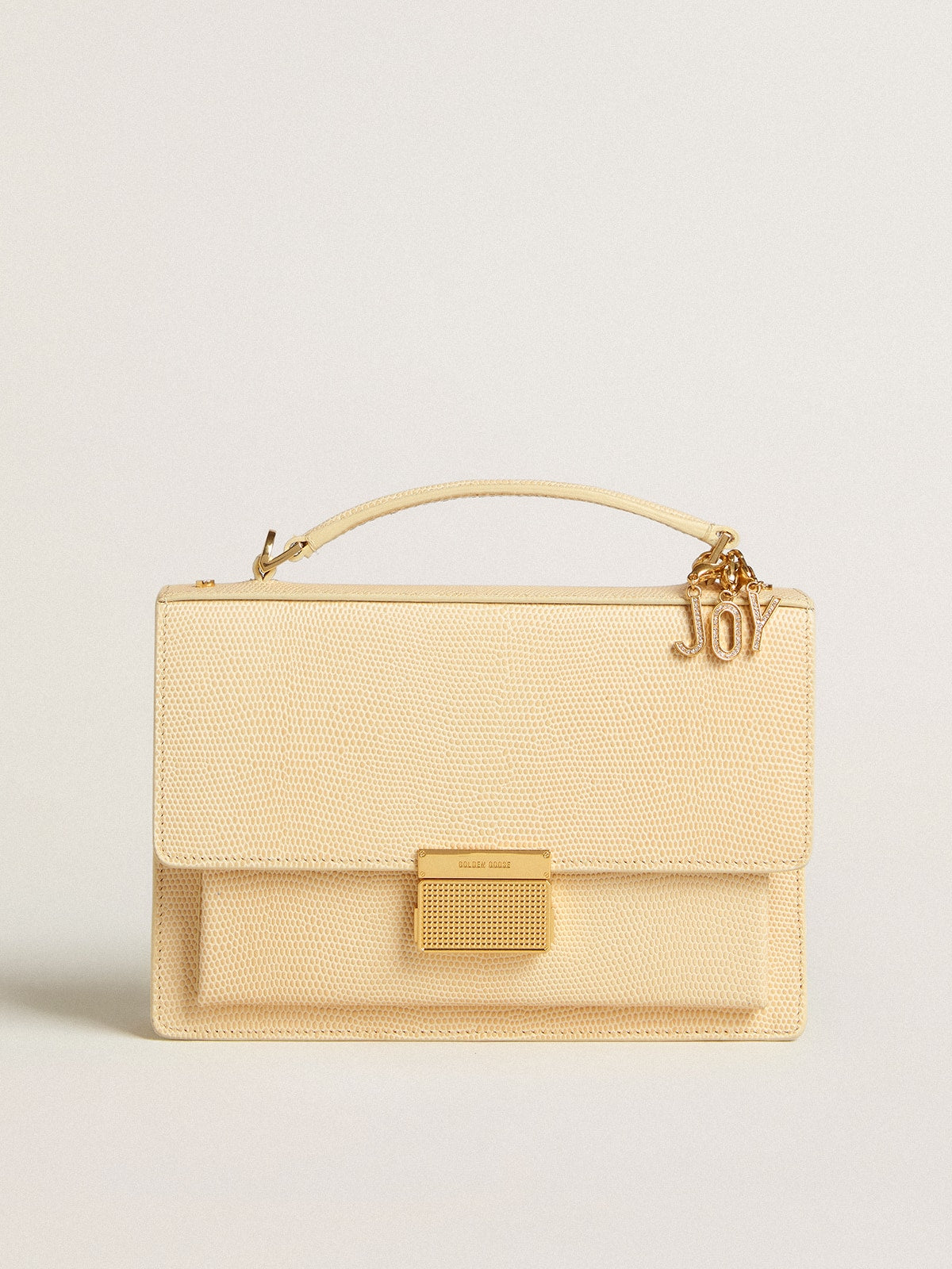 Venezia Bag in beige python-print leather with gold details