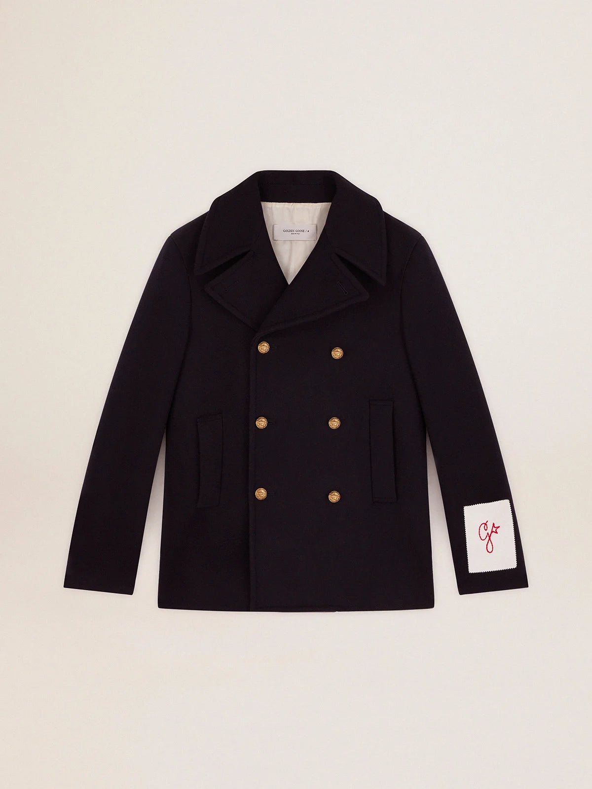 Peacoat da uomo blu scuro con bottoni araldici dorati