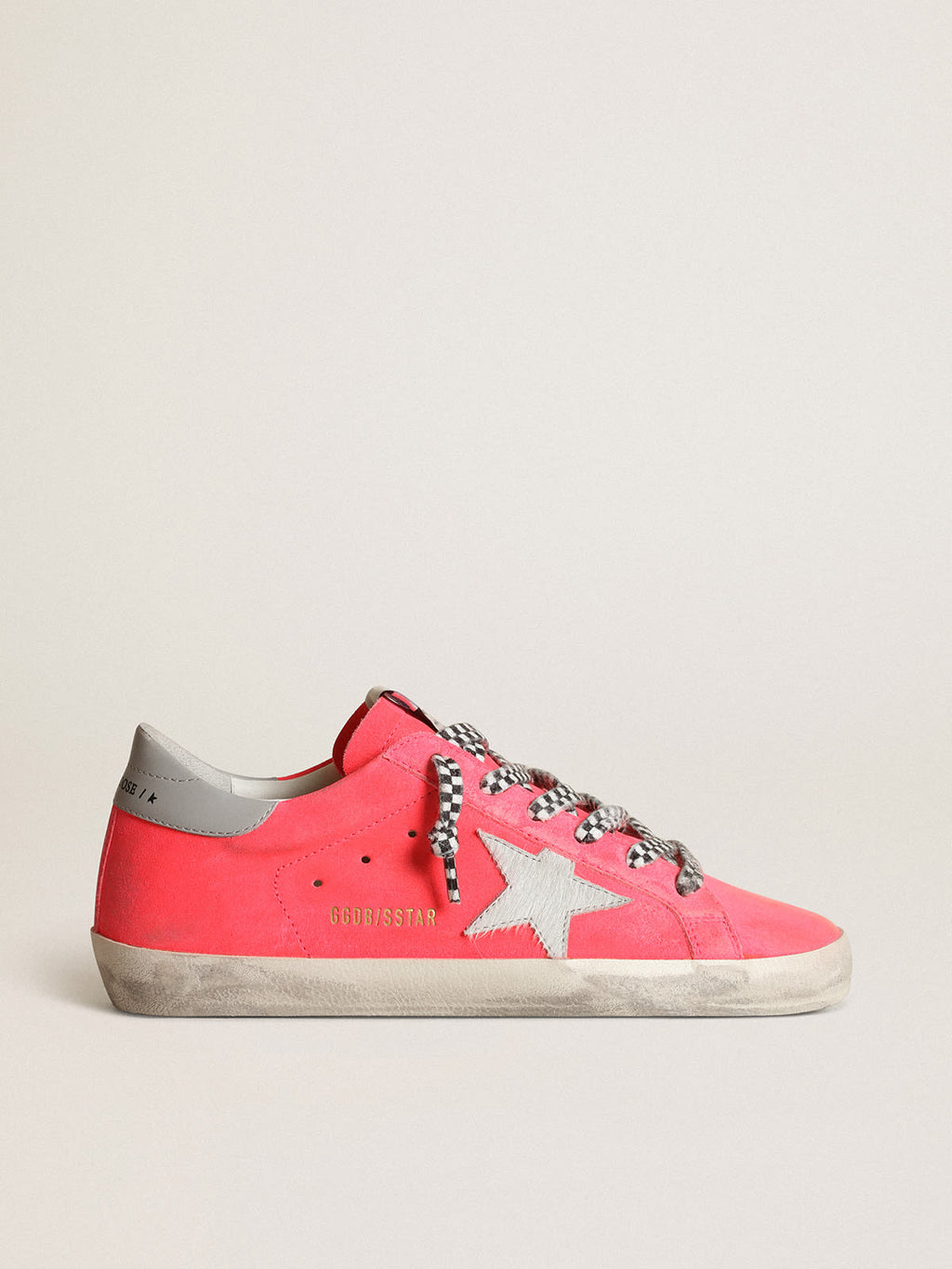 Sneaker Super-Star in suede color aragosta fluo con stella in cavallino bianco