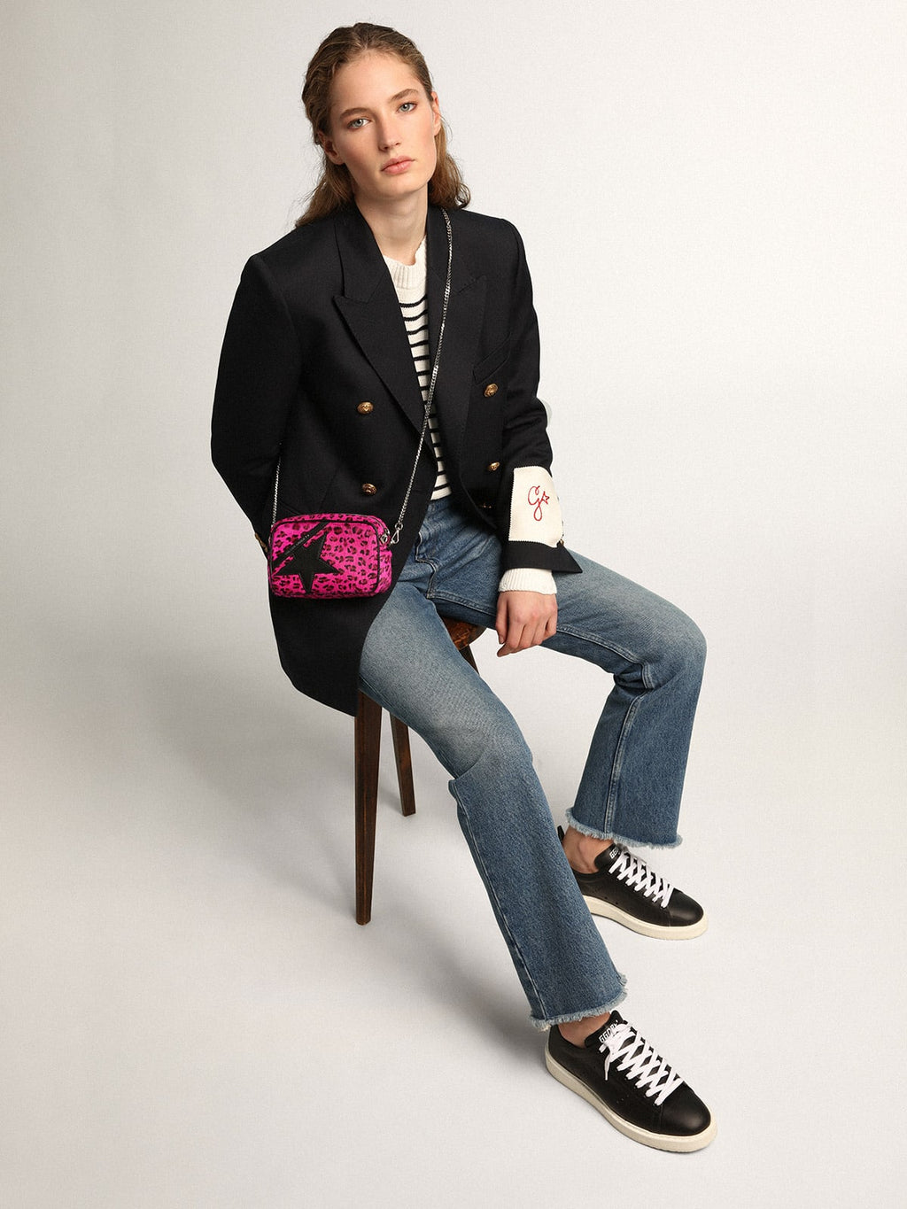 Borsa Mini Star Bag in cavallino leopardato fucsia e stella in pelle nera