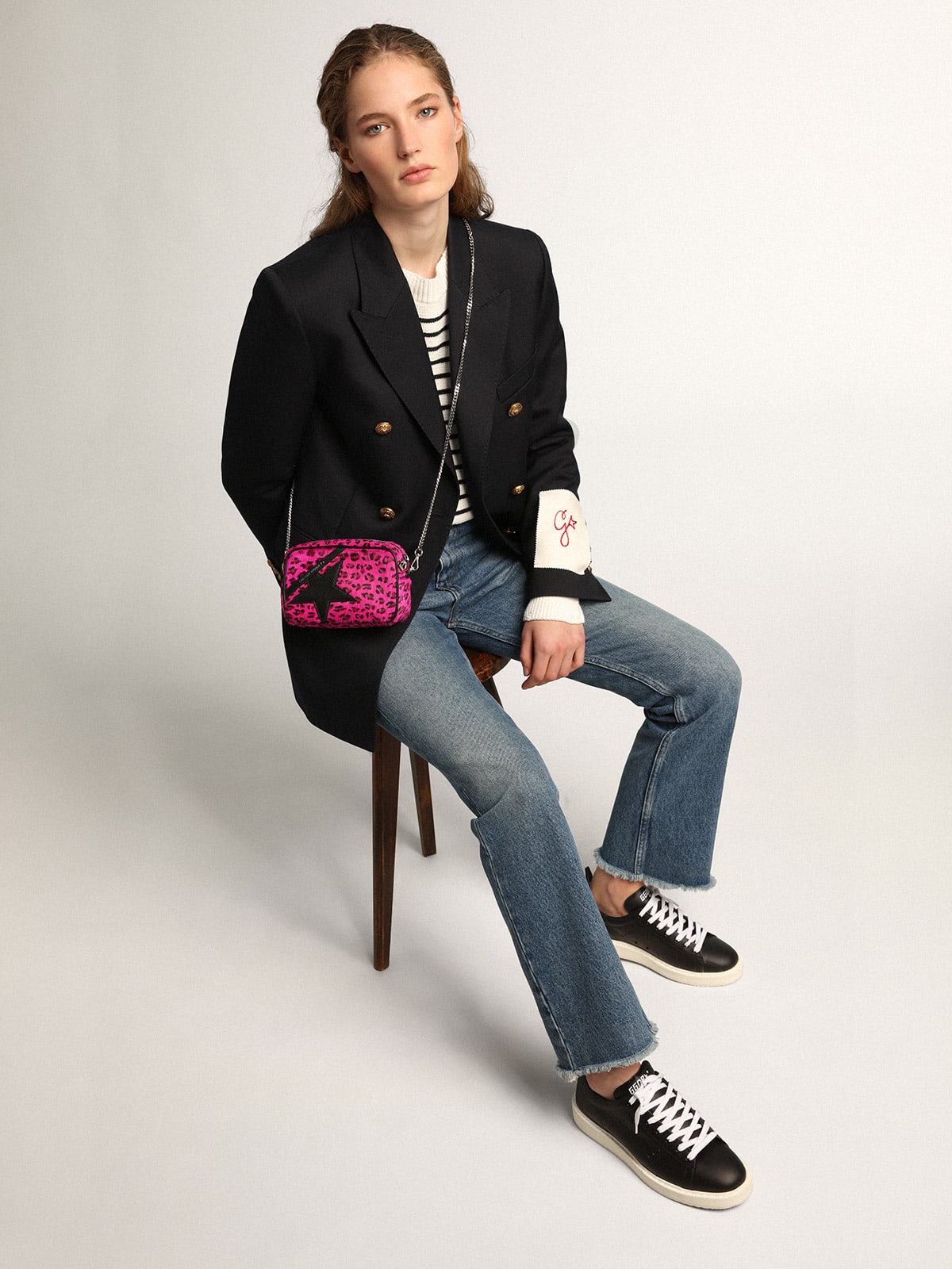 Borsa Mini Star Bag in cavallino leopardato fucsia e stella in pelle nera