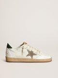 Sneaker Ball Star in nappa bianca con stella in suede tortora e talloncino in pelle verde scuro