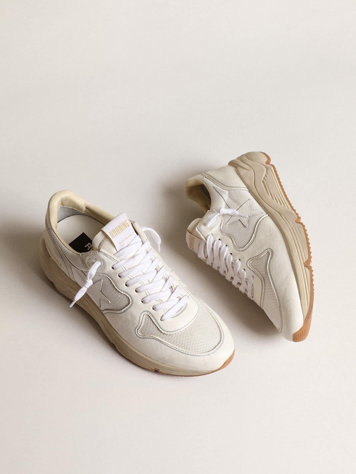 Sneaker Running Sole Donna in rete e nappa color bianco ottico con stella in pelle bianca