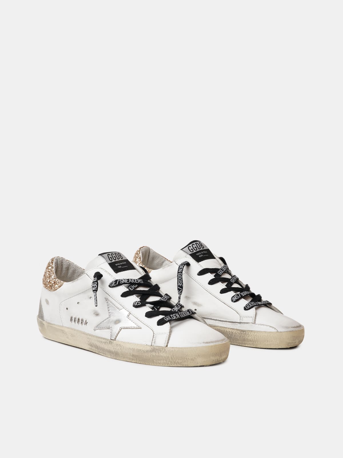 Sneakers Super-Star bianche in pelle con talloncino glitter