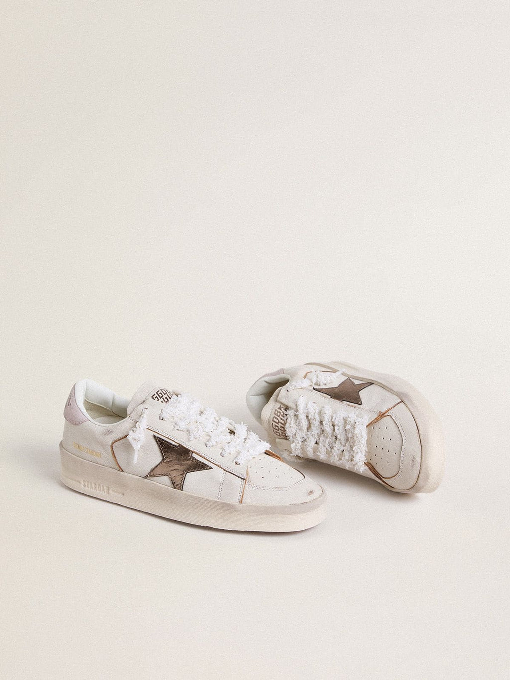 Stardan in nappa leather with metallic silver leather star and pink suede heel tab